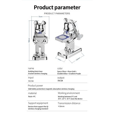 Building Block Bear Base Cargador Inalambrico Multifuncional Para Movil Airpods, Iwatch Y Lapiz Ip