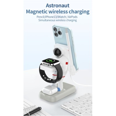 Astronaut Magnetic Base Cargador Inalambrico Multifuncional Para Movil, Airpod, Iwatch Y Lapiz Ip