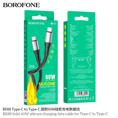 Borofone BX88 Cable Silicona Fuerte 60W Tipo C a Tipo C Con Nucleo De Cobre Y Durabilidad Extra