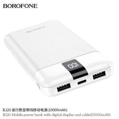 Borofone Bj20 Mobile Power Bank Con Pantalla Digital Y Cable 10000 Mah