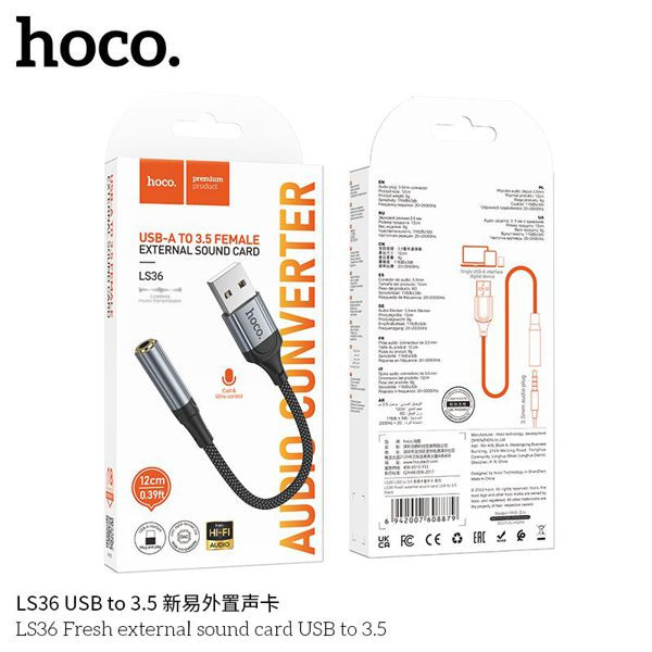 Hoco Ls36 Tarjeta De Sonido Externa Fresh Usb A Jack 3,5