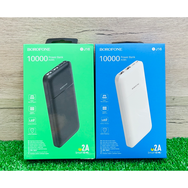 Borofone Bj16 Power Bank (10000Mah) Micro-Usb / Usb-C 5V / 2A Input, Dual Usb 5V / 2A Output, Led Indicator