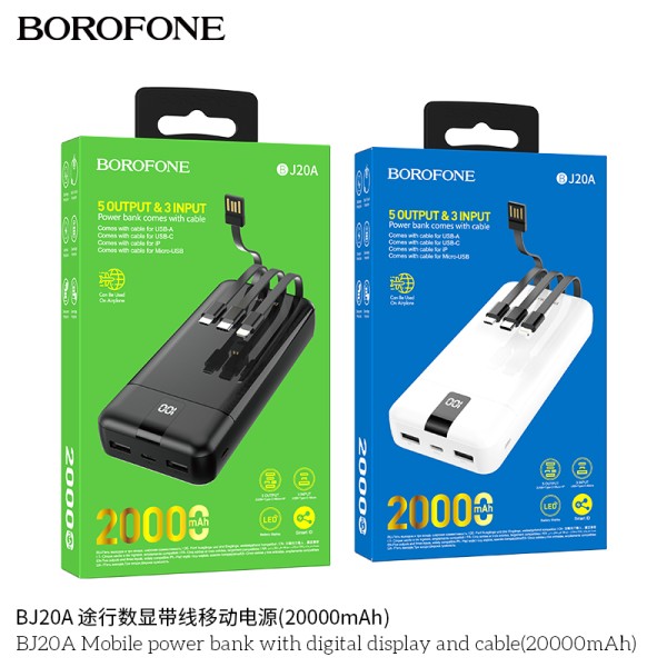 Borofone Bj20A Banco De Energía Móvil Con Pantalla Digital Y Cable 20000Mah