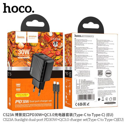 Hoco CS23A Cargador con puerto PD30W+QC3.0 y cable de Type-C a Type-C