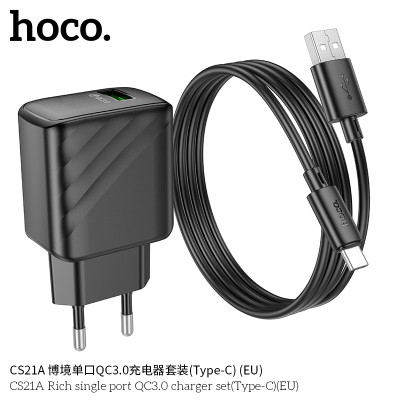 Hoco CS21A Cargador QC3.0 de Puerto Unico (Tipo C - EU)