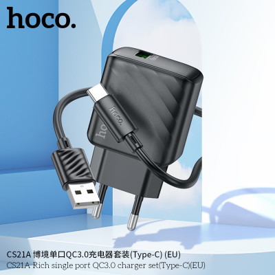 Hoco CS21A Cargador QC3.0 de Puerto Unico (Tipo C - EU)