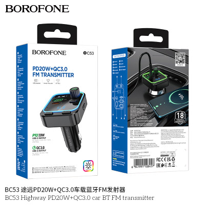 Borofone-BC53-Transmisor FM BT para coche PD20W+QC3.0