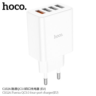 Hoco C102A Enchufe Con Una Entrada Usb QC 3.0 Y Tres Usb 10.5W