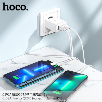 Hoco C102A Enchufe Con Una Entrada Usb QC 3.0 Y Tres Usb 10.5W