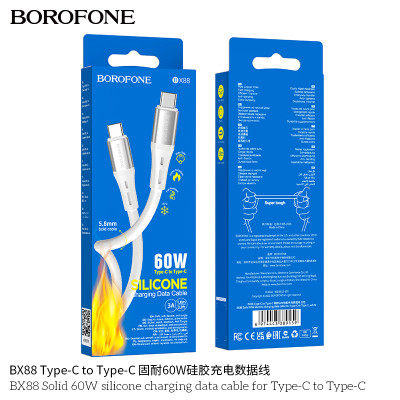 Borofone BX88 Cable Silicona Fuerte 60W Tipo C a Tipo C Con Nucleo De Cobre Y Durabilidad Extra