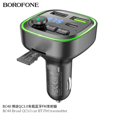 Borofone Bc48 Transmisor Fm Bluetooth Para Coche Con Carga Rápida Qc 3.0