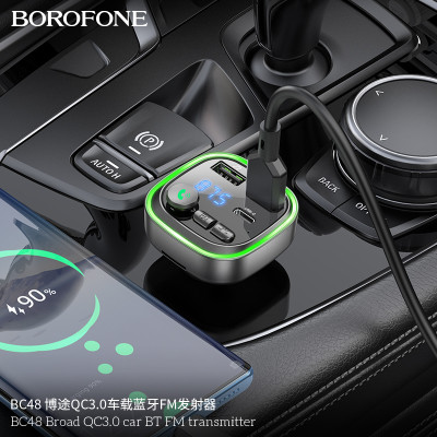 Borofone Bc48 Transmisor Fm Bluetooth Para Coche Con Carga Rápida Qc 3.0