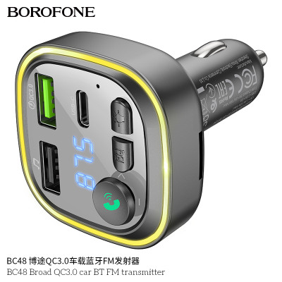 Borofone Bc48 Transmisor Fm Bluetooth Para Coche Con Carga Rápida Qc 3.0