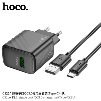 Hoco CS21A Cargador QC3.0 de Puerto Único (Micro Usb - EU)