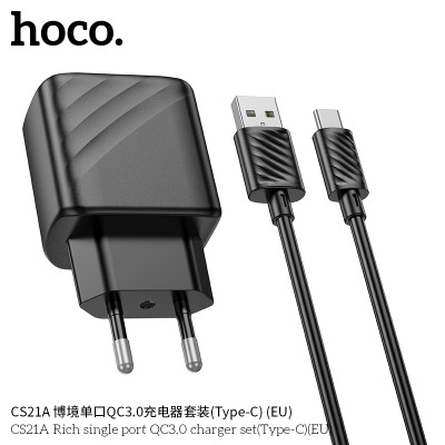 Hoco CS21A Cargador QC3.0 de Puerto Único (Micro Usb - EU)