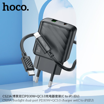 Hoco CS23A Cargador con puerto PD30W+QC3.0 y cable de Type-C a Lightning