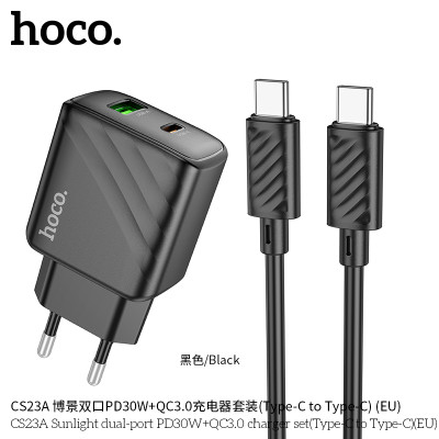 Hoco CS23A Cargador con puerto PD30W+QC3.0 y cable de Type-C a Type-C