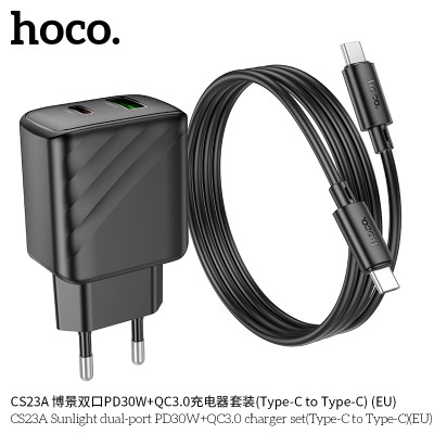 Hoco CS23A Cargador con puerto PD30W+QC3.0 y cable de Type-C a Type-C