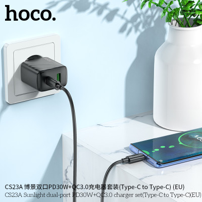 Hoco CS23A Cargador con puerto PD30W+QC3.0 y cable de Type-C a Type-C