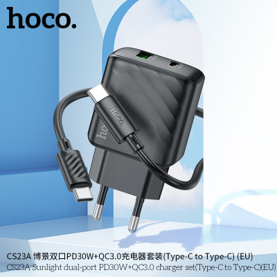 Hoco CS23A Cargador con puerto PD30W+QC3.0 y cable de Type-C a Type-C