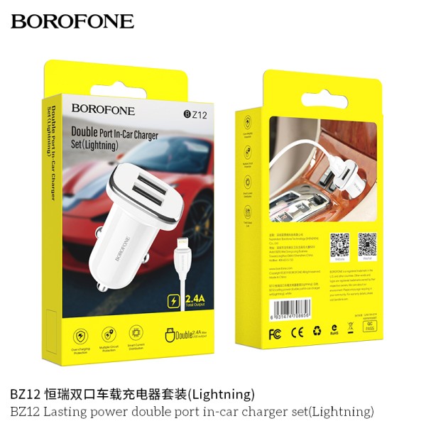 Borofone Bz12 Cargador Coche De Doble Puerto Lightning