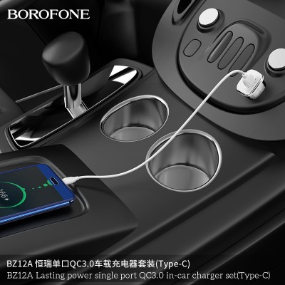 Borofone Bz12A Potencia Duradera Puerto Único Qc3.0 Conjunto De Cargadores En El Automóvil Tipo-C