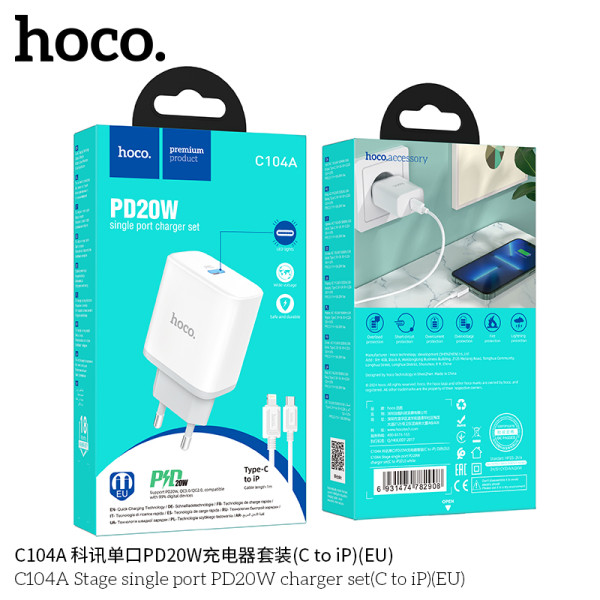 Hoco C104A Cargadores Pd20W Con Cable Tipo-C A Lightning