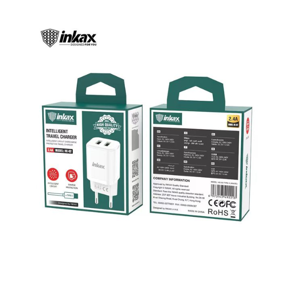 Inkax Hc-02 Cargadores Doble Usb Con Cable Tipo-C