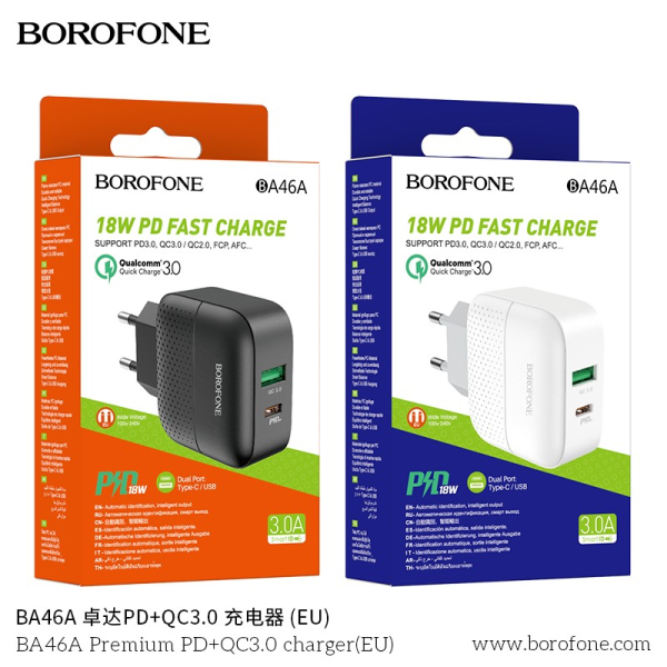 Borofone Ba46A Cargador Enchufe Rapido Pd 20W +Qc 3.0