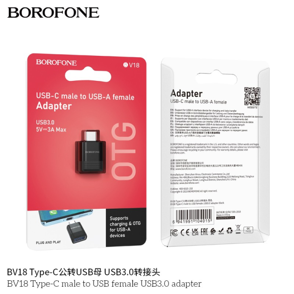 Borofone Bv18 Adaptador Tipo C Macho A Usb Hembra Usb3.0