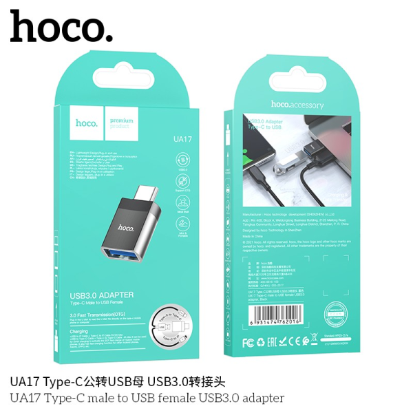 Hoco Ua17 Adaptador Tipo-C Macho A Usb Hembra Usb3.0 (Soporta Carga)