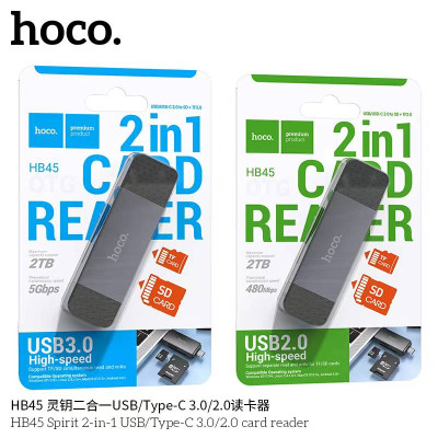 Hoco HB45 Lector De Tarjetas Spirit 2 en 1 USB/Tipo-C 2.0