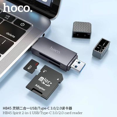 Hoco HB45 Lector De Tarjetas Spirit 2 en 1 USB/Tipo-C 2.0