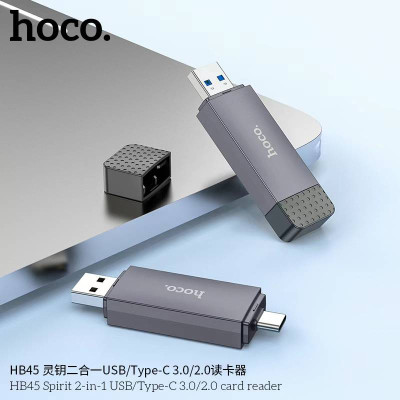 Hoco HB45 Lector De Tarjetas Spirit 2 en 1 USB/Tipo-C 2.0