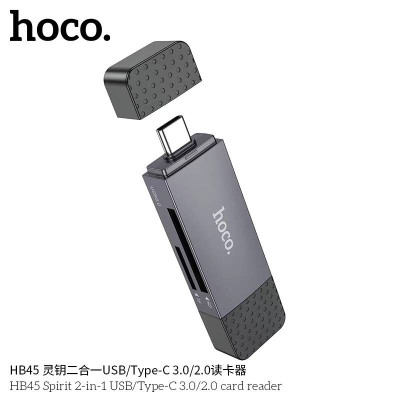 Hoco HB45 Lector De Tarjetas Spirit 2 en 1 USB/Tipo-C 2.0