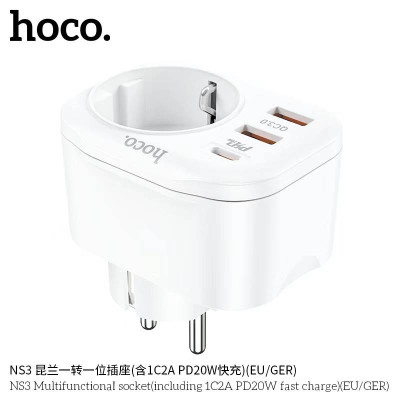 Hoco NS3 Enchufe Multifuncional (Incluida Carga Rápida 1C 2A PD20W)