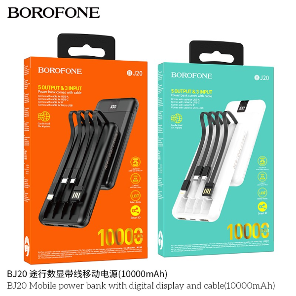 Borofone Bj20 Mobile Power Bank Con Pantalla Digital Y Cable 10000 Mah