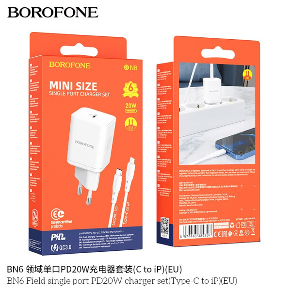 Borofone Bn6 Cargadores Pd20W Con Cable Tipo-C A Lightning