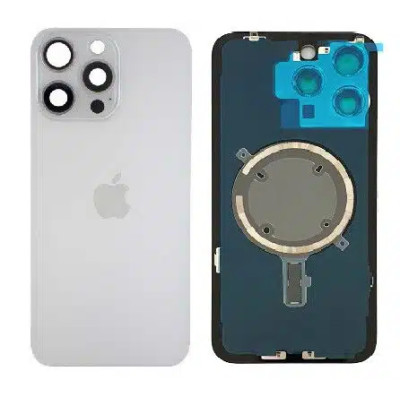 Tapa Trasera Con Soporte Metal Con Iman Y Lente De Camara Para Iphone 15 Pro Max Blanco