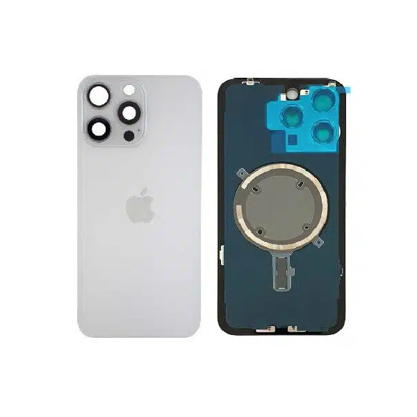 Tapa Trasera Con Soporte Metal Con Iman Y Lente De Camara Para Iphone 15 Pro Max Blanco