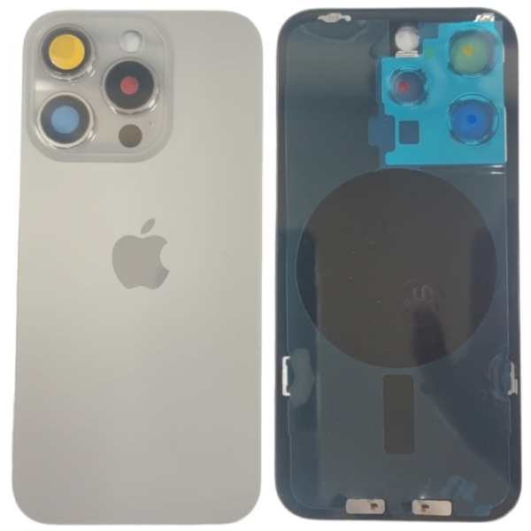 Tapa Trasera Con Soporte Metal Con Iman Y Lente De Camara Para Iphone 15 Pro Gris