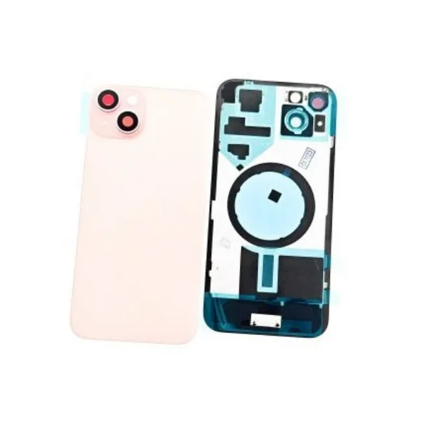 Tapa Trasera Con Soporte Metal Con Iman Y Lente De Camara Para Iphone 15 Rosa