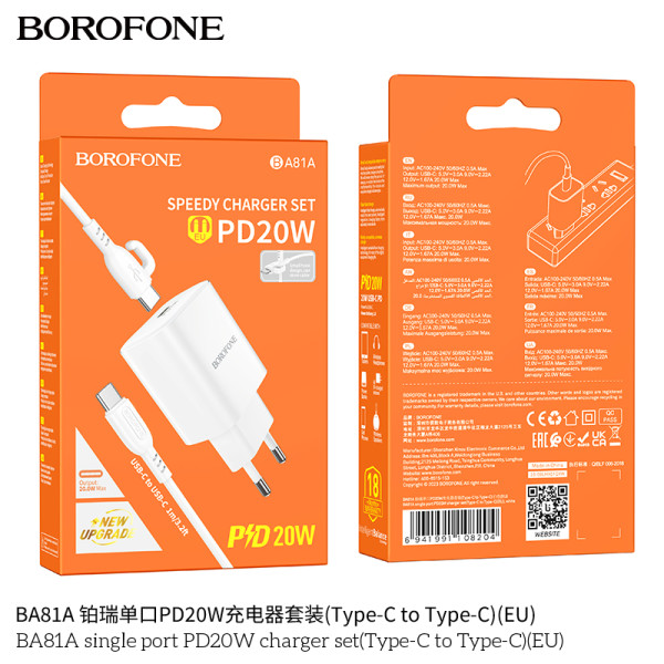 Borofone Ba81A Cargador Rápido Pd20W Con Cable Type-C