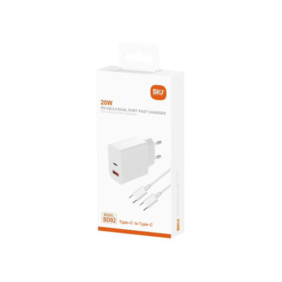 Sio Sd03 Cargadores Pd20W+Qc3.0 Con Cable Tipo-C A Tipo-C