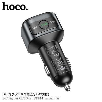 Hoco E67 Transmisor Fm Bluetooth Para Coche Con Carga Rápida Qc3.0