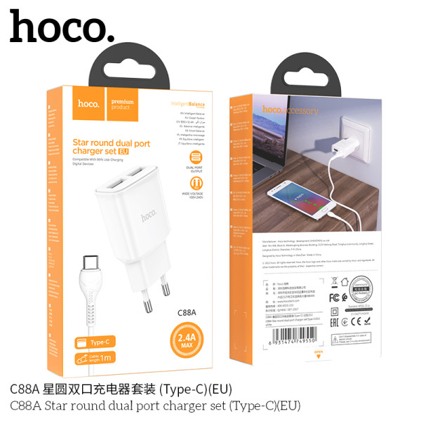 Hoco C88A Cargador Doble USB Star Type - C