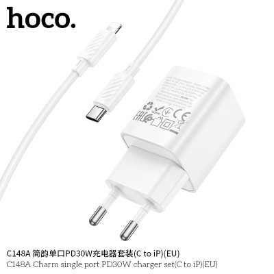 Hoco C148A Cargador Sencillo PD30W Con Cable iP