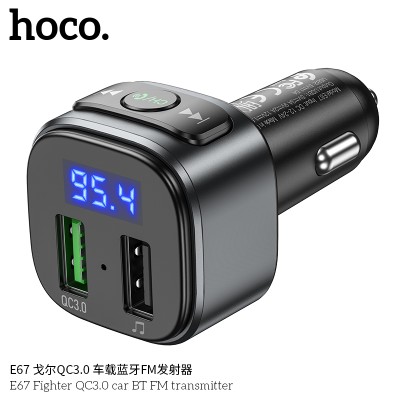 Hoco E67 Transmisor Fm Bluetooth Para Coche Con Carga Rápida Qc3.0