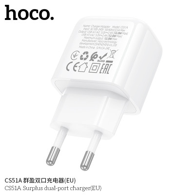 Hoco CS51A Enchufe Doble Puerto USB Sin Cable 2.4A