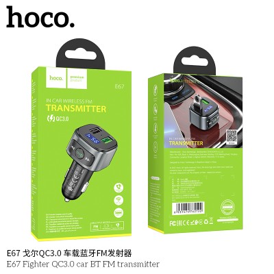 Hoco E67 Transmisor Fm Bluetooth Para Coche Con Carga Rápida Qc3.0